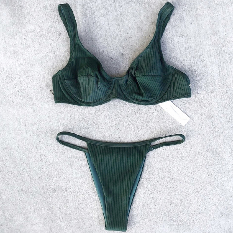 

2020 Underwired V-bar Push up bikini Female swimsuit women swimwear Micro Thong bikini set Ribbed Bather bathing suit Swim Lady, B136yellow