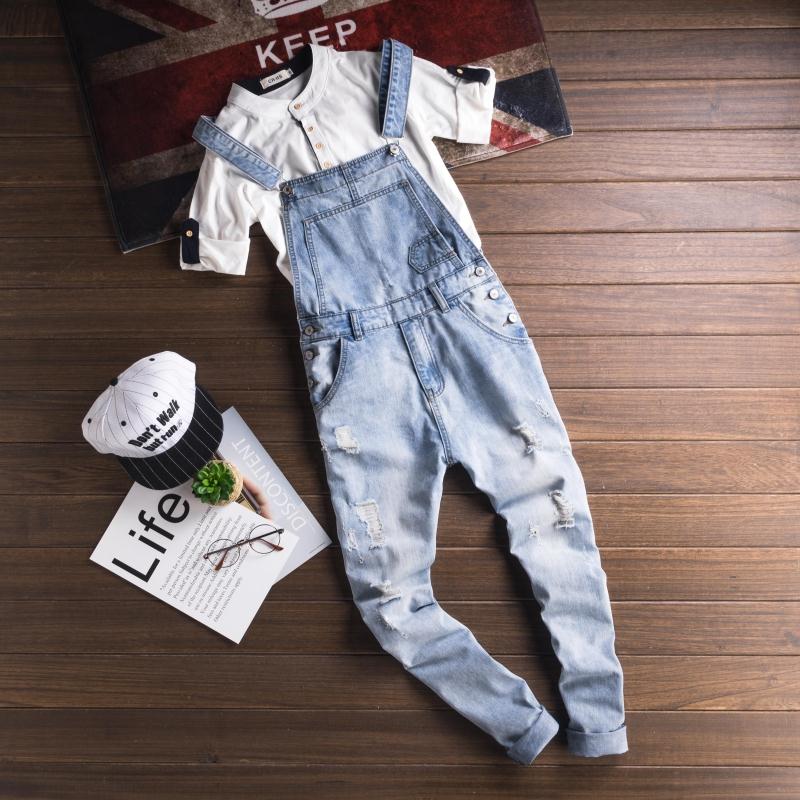 

Denim jumpsuits men' light-colored slim trousers men' tooling overalls, Blue