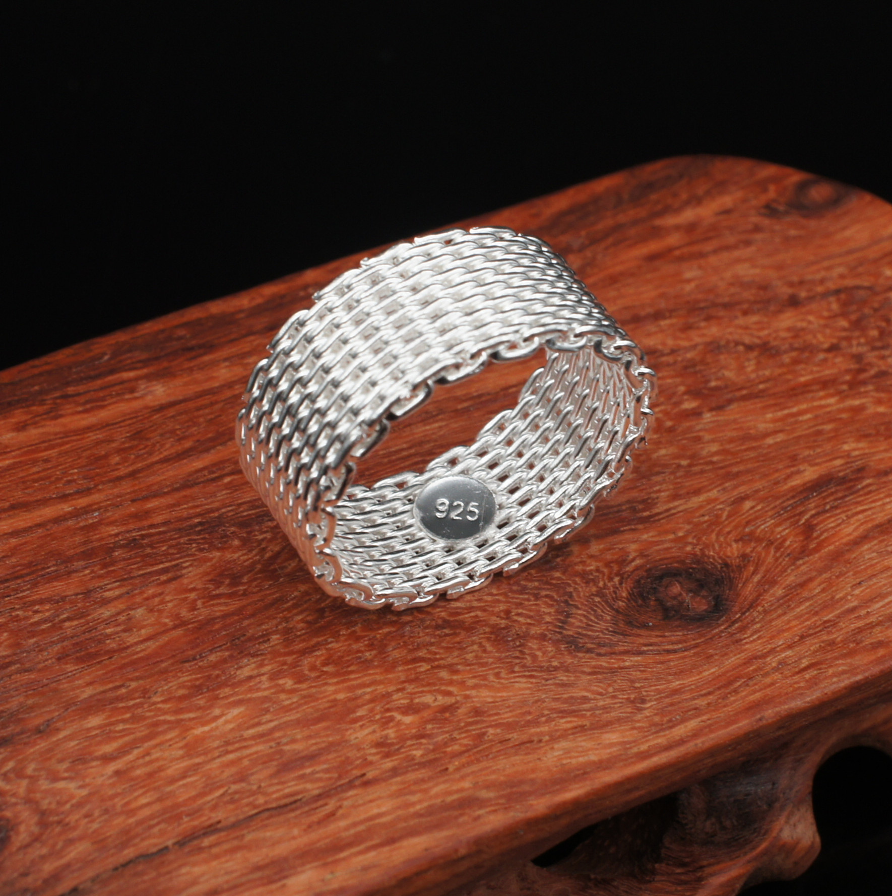 

Fashion 925 Sterling Silver Plated Copper rings jewelry handmade net round rings mesh rings Size 5-10,Can be mixed size