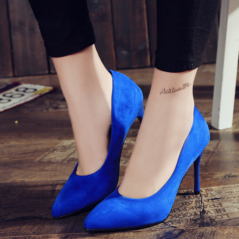 

Women Shoes Pointed Toe Pumps Suede Leisure Dress Shoes High Heels Boat Wedding feminino 10cm, Red