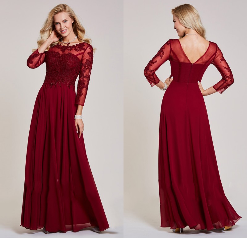 

2020 A Line Evening Dresses Applique Chiffon Customized Prom Dress 3/4 Long Sleeves Floor Length Formal Dresses, White