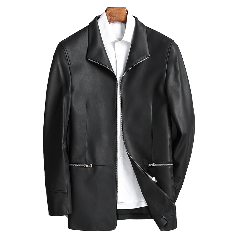 

PTSLAN 2019 Men Genuine Leather Jacket Real Lambskin Jackets Natural Sheepskin Coat Classic, Black