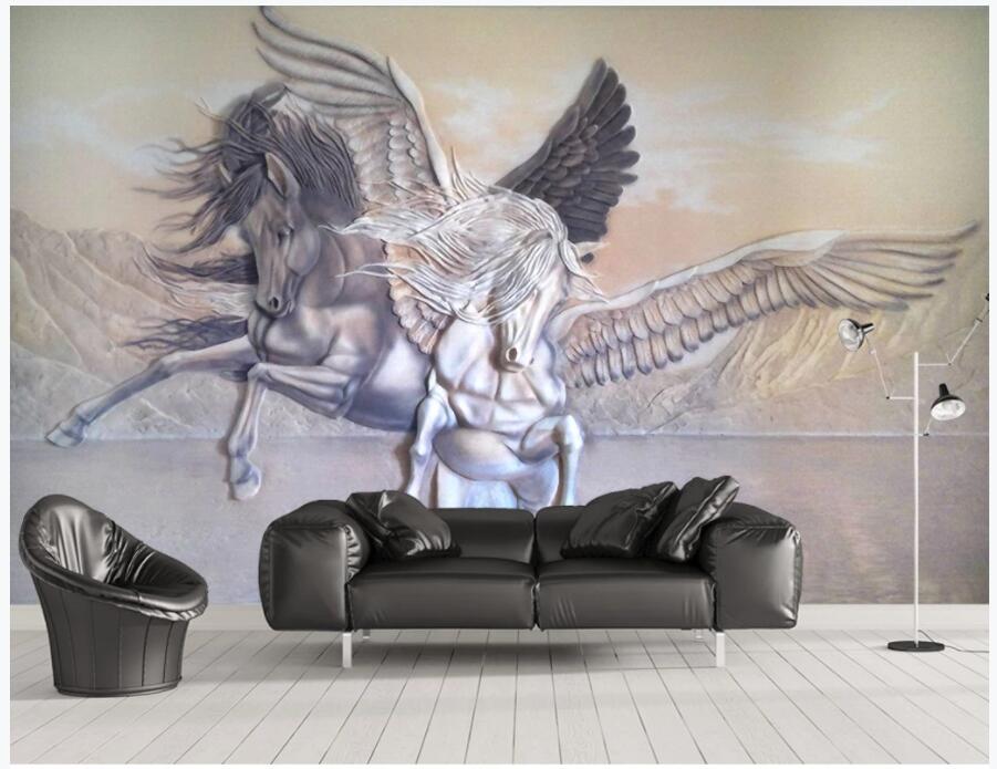 

custom photo on the wall 3d wallpaper Embossed angel horse tv background home decor living room 3d wall murals wallpaper for walls 3 d, Non-woven wallpaper