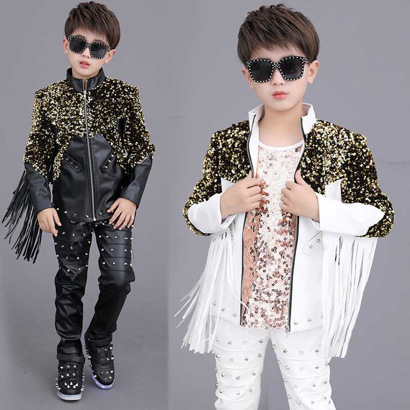 

Hip Hop Costume Boys Fashion Sequin Fringed Coat Jazz Performance Clothing Street Dancewear Kids Modern Dancing Outfits DN4974, 1 pcs coat