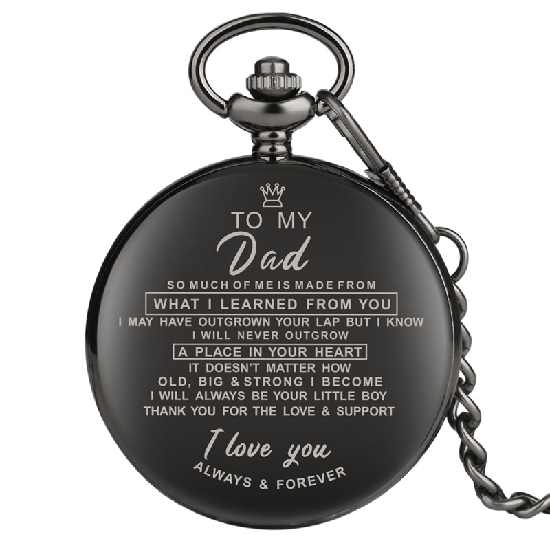 

Fashion Classical Full Black I LOVE YOU TO MY Mom/Dad/Wife /Husaband Unisex Quartz Pocket Watch Pendant Chain Family Gift