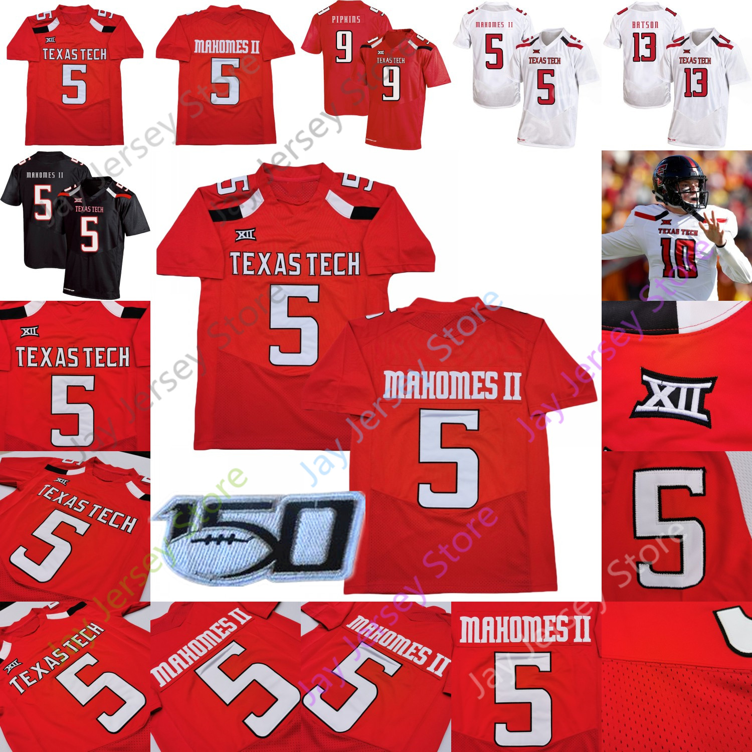 

Custom Texas Tech TTU Football Jersey College Alan Bowman Patrick Mahomes II Antoine Wesley Ja'Deion High Tony Jones Eli Howard, With 150th patch