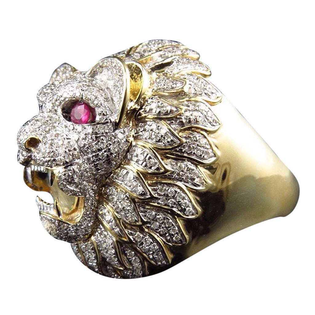 

Stylish Jewelry Romantic Elegant MEN Rings Men Fashion Punk Style Lion Head Gold Filled Natural variet precious stone Ring DSHIP