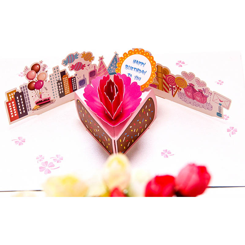 

1Pcs high quality 3D greeting card paper and envelope 3D birthday gift cake card birthday supplies