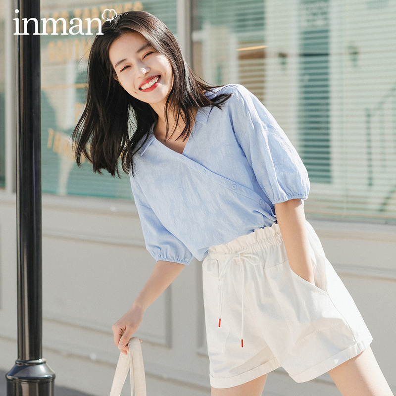 

INMAN 2020 Summer New Arriavl Pure Cotton V-neck Improved Han Chinese Clothing Fashion Retro Blouse, Yellow