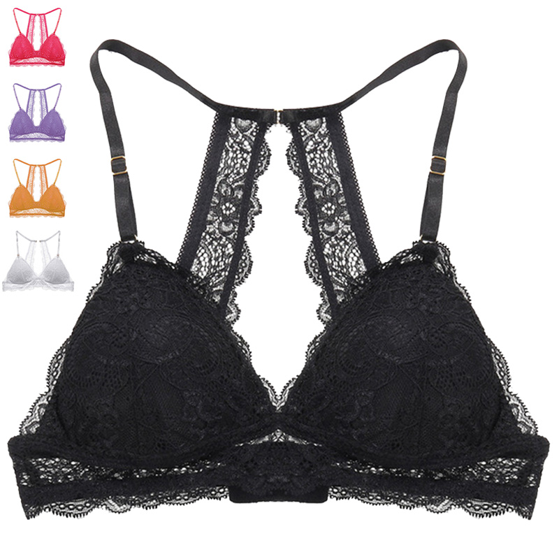 

S-XL Lace Bra Underwear Women Sexy Bralette Wireless Bras for Female Brassiere Lingerie Backless Bra Massage Padded Tank Crop, Orange pink