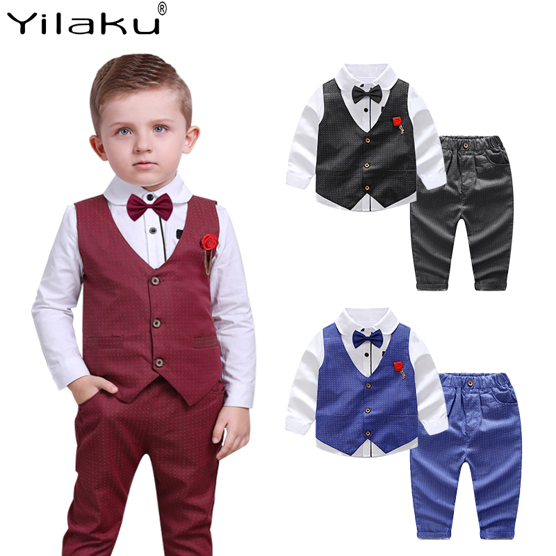 Yilaku Baby Boy Gentleman Suit Short Sleeve Bow Tie Shirt Vest Short Trouser 3pcs Summer Formal Outfits Clothes