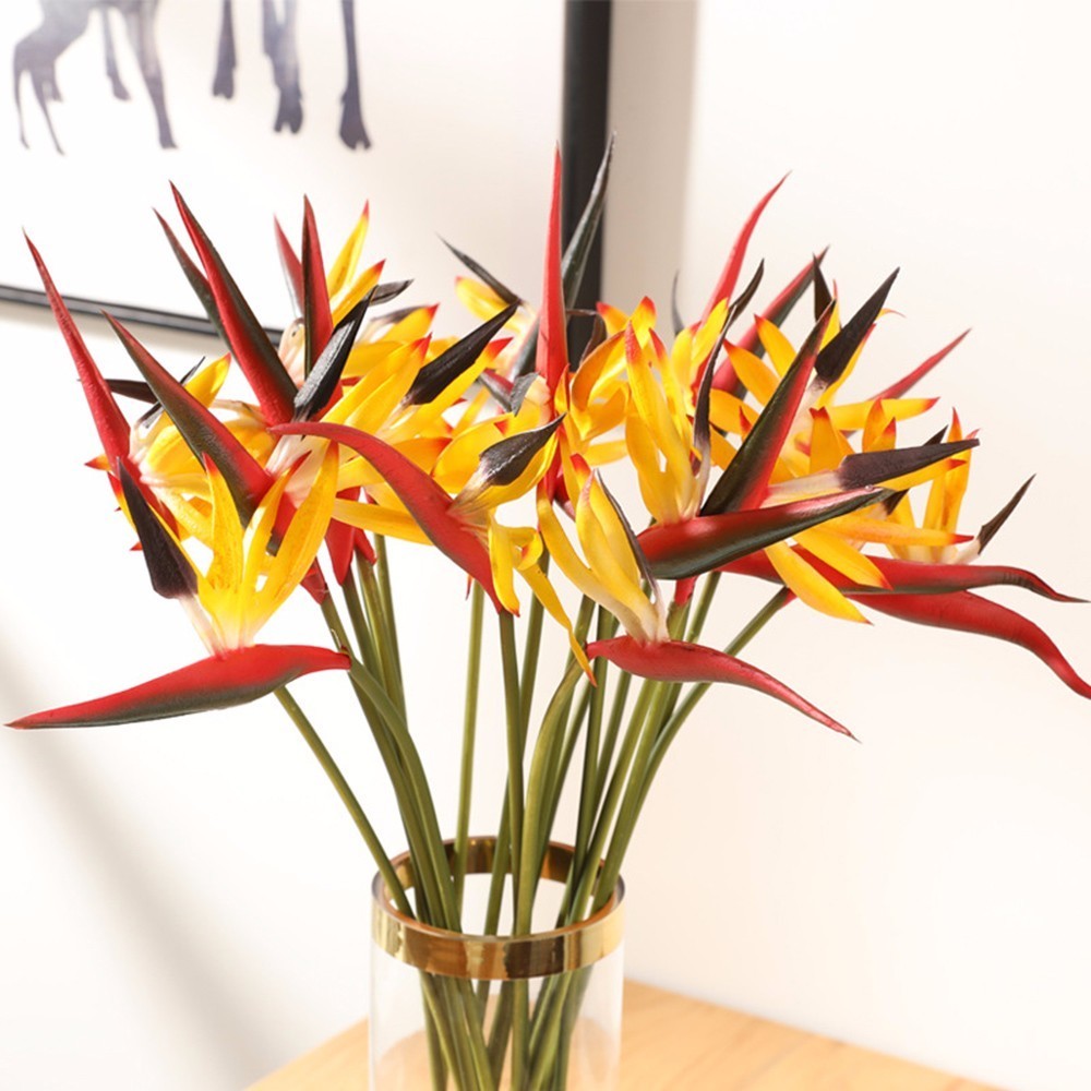 

4pcs/lot Pu Real Touch Artificial Flowers Heaven Bird Plant Flowers For Wedding Decoration Fake Flower For Home Party Hotel, Orange