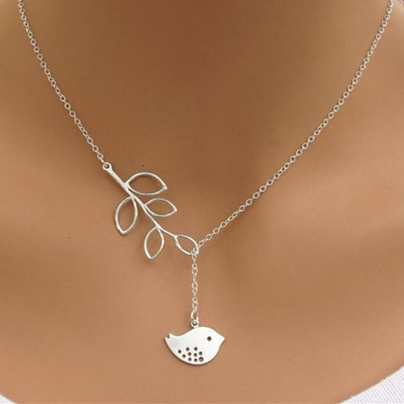 

GHRQX Hot Sell Silver leaf Birds pearl pendant necklace Fashion jewelry wholesale