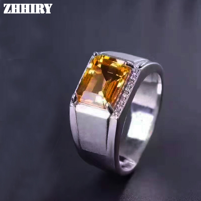 

Men Rings Genuine Natural Citrine Gem Man Real 925 Sterling Silver Yellow crystal Gemstone Fine Jewelry CJ191210