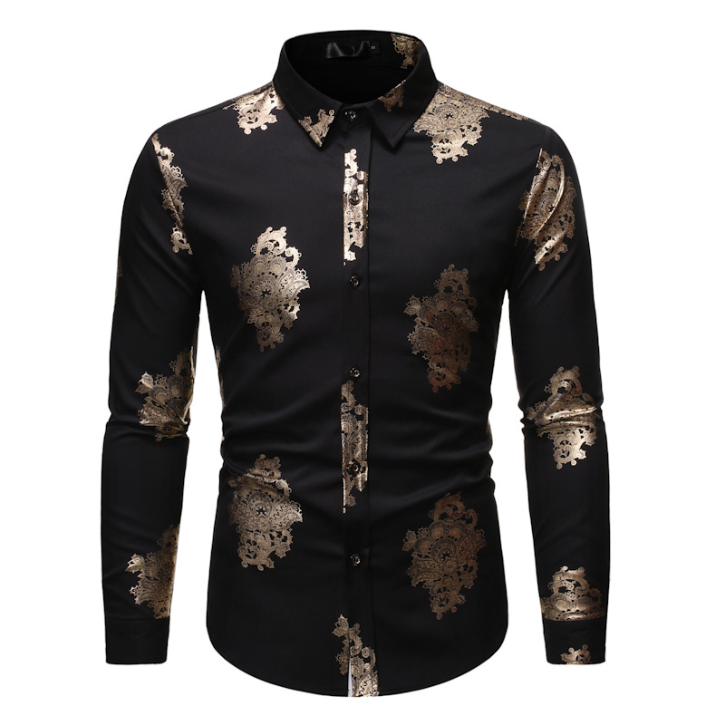 

Black Bronzing Floral Shirt Men Camisa Masculina 2020 Brand Slim Fit Long Sleeve Mens Dress Shirts Party Wedding Tuxedo Shirt, White