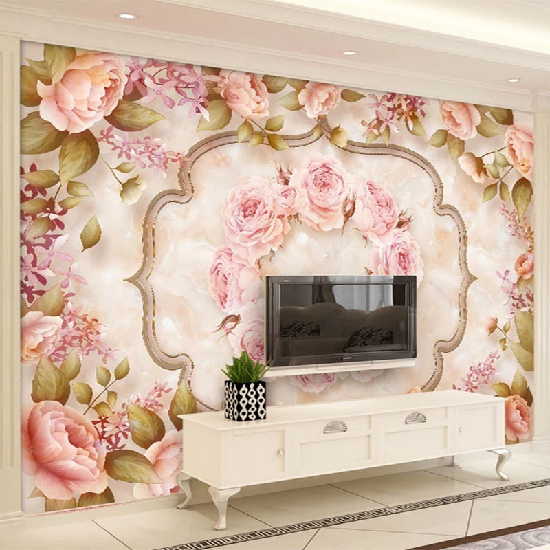 

European Style Marble Tile Wallpaper 3D Flowers Photo Wall Murals Living Room TV Sofa Study Background Wall Papel De Parede 3 D, As pic