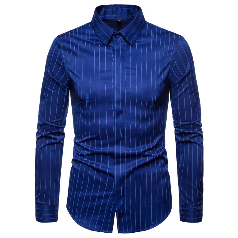 

Men' Casual Shirts Stripe Mens Dress Men Clothing Slim Fit Business Shirt For Blouse Long Sleeve Black Navy White, Navy 1812-ys006 p40