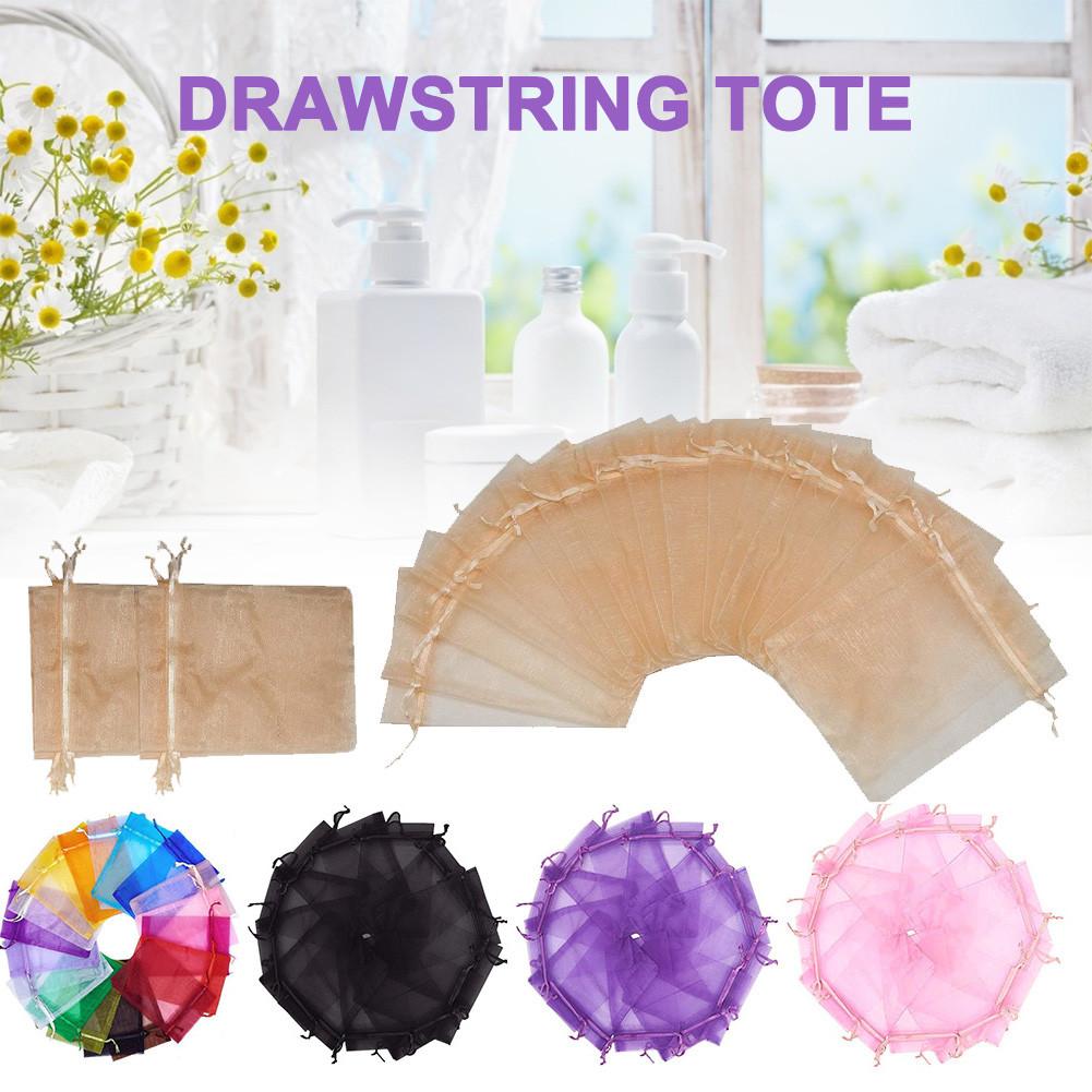 

100PCS Sheer Drawstring Organza Bags Transparent Organza Pouches Drawstring Mesh Bags For Cookies Candy Gift