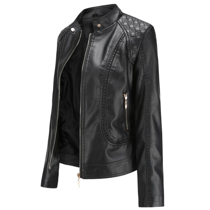 

New 2019 autumn high quality women's jacket Europe and the United States collar PU leather jacket women's leather, Black