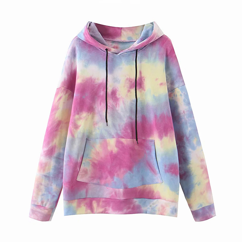 

High Street Colorful Hooded Hoodies Women Batwing Long Sleeve Loose Sweatshirt Pocket Drawstring Lady Hoodie Sweatshirt, Multi