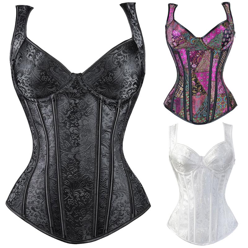 

Women' Black Waist Trainer Steampunk Corsets and Bustiers Vest Lace up Boned Push-up Overbust Slim Brocade Burlesque Lingerie