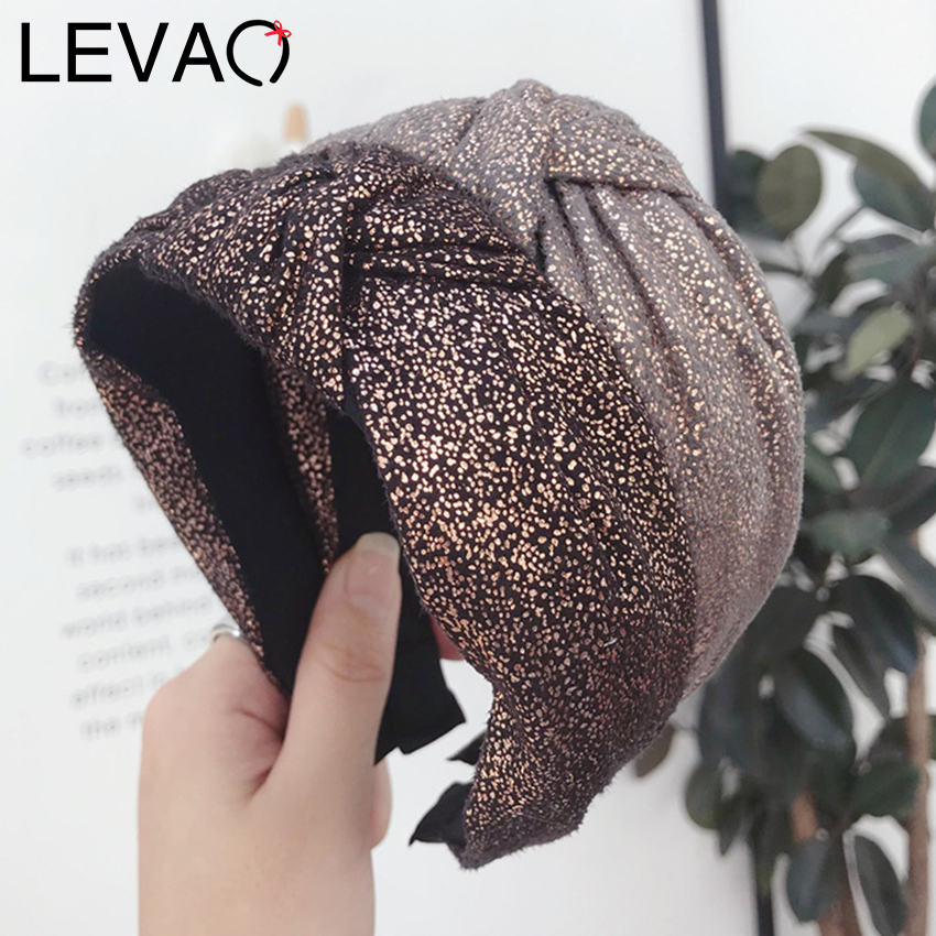 

Levao Female Bronzing Fabric Hairbands Middle Knot Twisted Headband Bow Head Band Women Wide Side Hair Hoop Hair Accessories