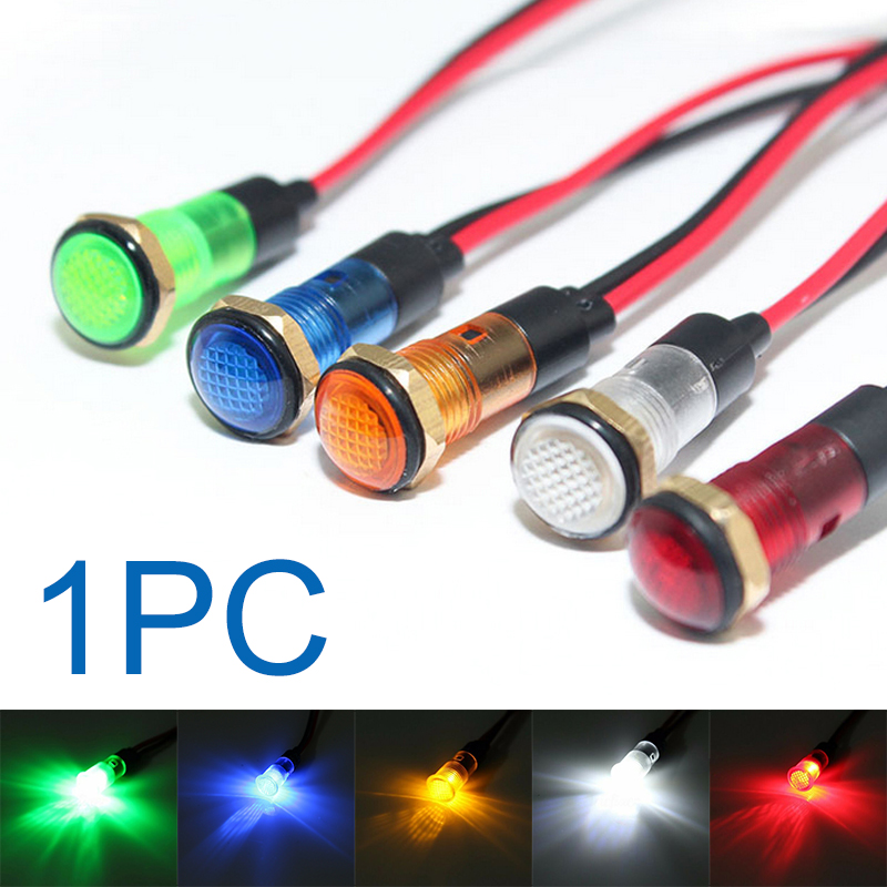 

8mm Green/Yellow/blue/Red/White 12V LED Car Van Boat Dash Dashboard Panel Warning Light Lamp Indicator Light Universal, As pic