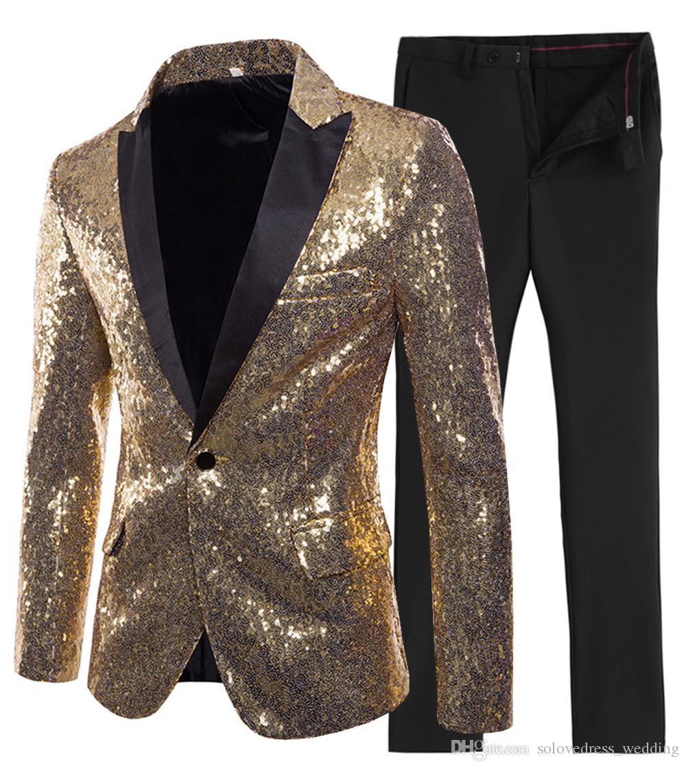 

2019 New Designs Wedding Men Suit 2 Pieces Shiny Sequin Mens Suit Slim Fit One Button Peak Notch Lapel Tuxedo for Wedding (Blazer+Pant, Brown