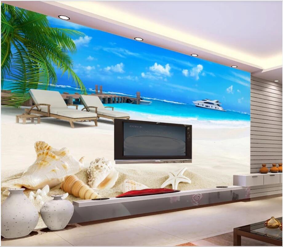 

3d wallpaper custom photo mural Seaside beach shell landscape TV background wall home decor stickers murals wallpaper for walls 3 d, Non woven