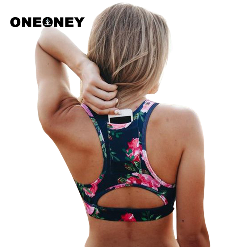 

Woman' Sports Bra Flower Pocket Fitness Underwear Vest For Female Yoga Short Tops Sport For Ladies Push Up Sports Bra With Pad, 01