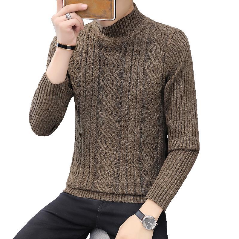 

Spring New Casual Men's Sweater Pullover Long Sleeve Youth Popular High Collar Men's Sweater Striped Turtleneck -3XL, Black