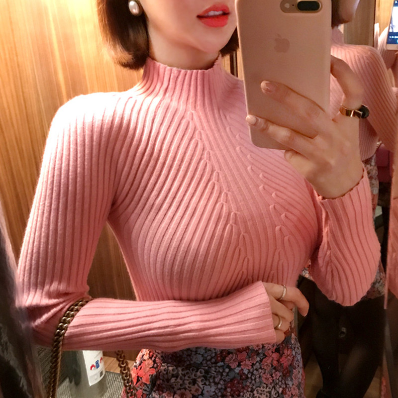 

white balck Autumn Women lady sweater high elastic Solid Turtleneck sweater women slim sexy tight Bottoming Knitted Pullovers, Black