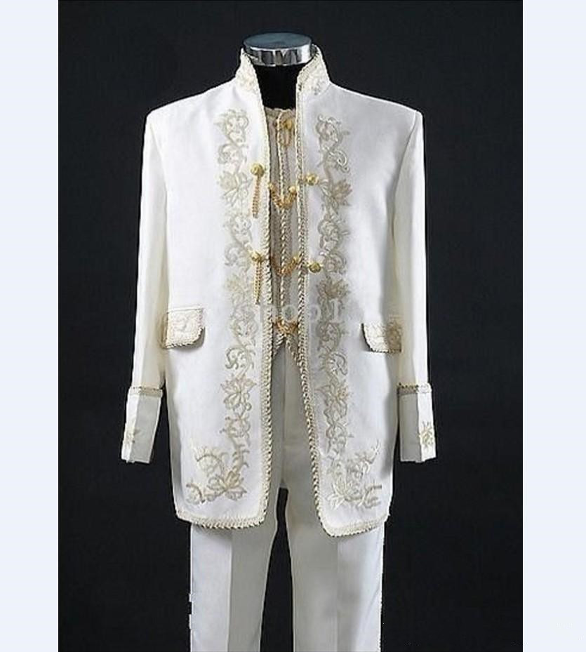 

New Long Pattern Embroider Groomsmen Mandarin Lapel Groom Tuxedos Men Suits Wedding/Prom/Dinner Best Man Blazer(Jacket+Pants+Tie+Vest) 271, Same as image