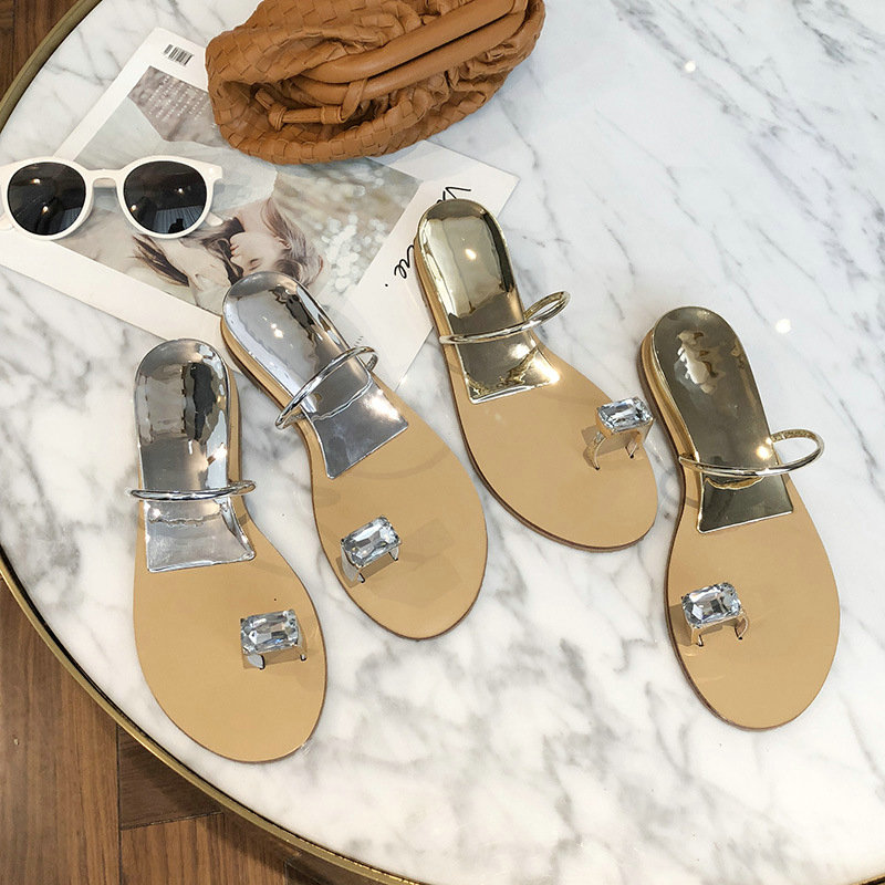 

Summer New Rhinestone Beach Slipper With Clip Toe Wedges Slipper Increase The Slope With Thin Belt Women's Shoes, Gold