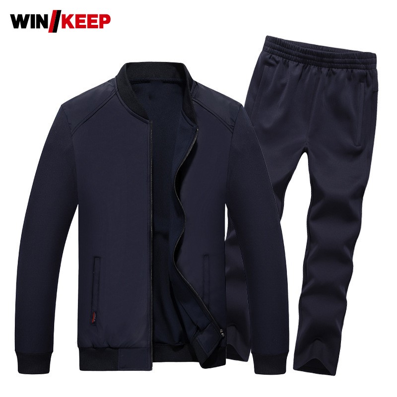 

Autumn Men Outdoor Sports Suit Stand Collar Long Sleeve Tops Sweatpants Two Piece Sets Jogger Running Tracksuit Plus Size 8XL, Black