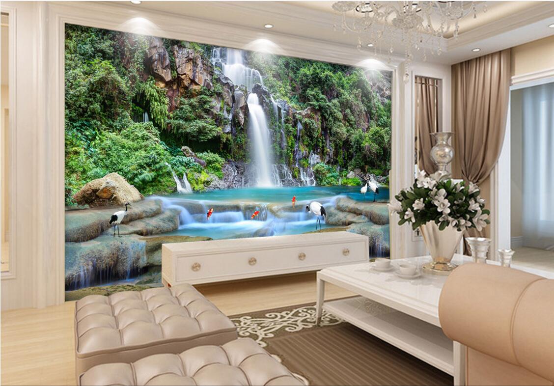 

WDBH custom photo 3d wallpaper HD mountain forest water waterfall background home decor living room 3d wall murals wallpaper for walls 3 d, Non-woven