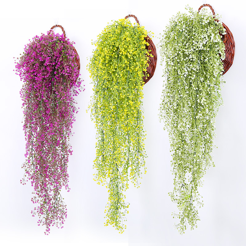 

Artificial Plant Plastic Rattan Hanging Plant Artificial Vine Fake Leaves Home Garden Wall Patio Decoration Fake, Short- purple red