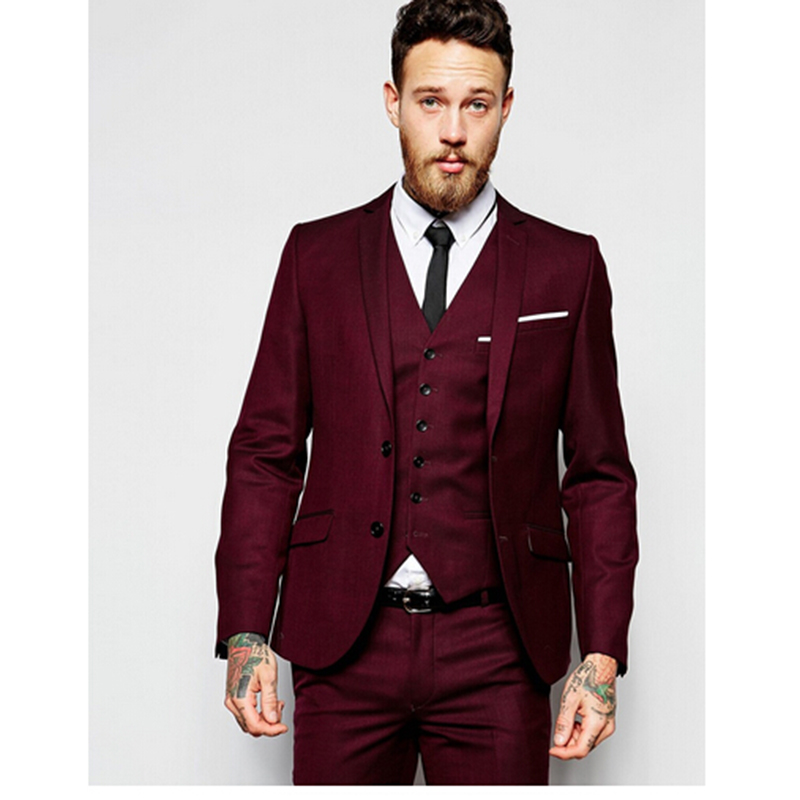 

2020 Burgundy Tuxedo Groom Formal Jacket New Men Wedding Suit 3 Pieces Costume Homme Terno Masculino Fashion Blazer, Black