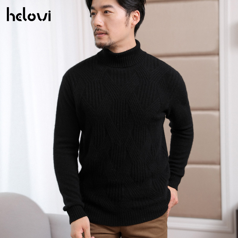 

Helovi 2019 Winter turtleneck Sweater 100% cashmere sweater large size solid color long sleeve fashion, Black