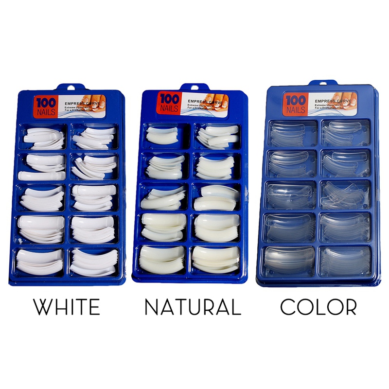

100 PCS Stiletto False Nails Natural Long Acrylic Nail Tips 10 Sizes Nail Art Tips Artificial Full Coverage Fake Nails, White
