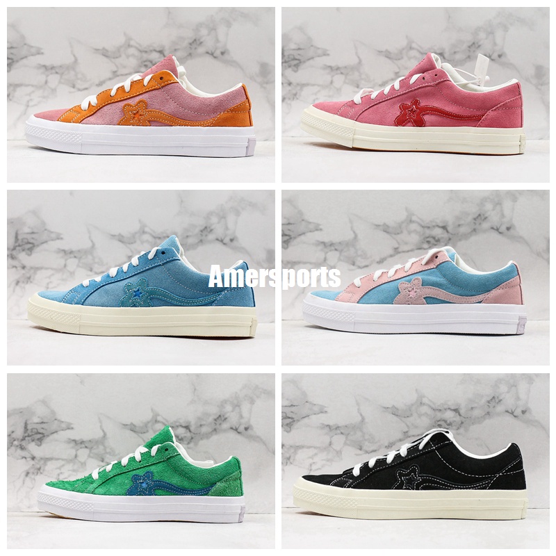 

New color TTC The Creator x One Star Golf Ox Le Fleur Wang Suede Green Yellow Beige Sunflower Casual Skate Shoes Sneakers 7 Colors Bag box, Color 2