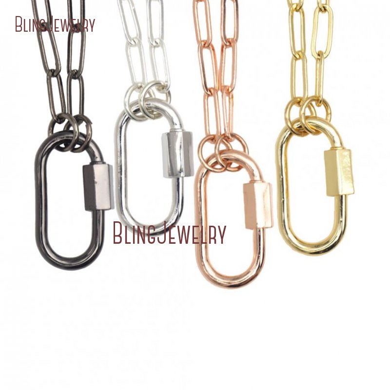

Chains Paper Clip Chain Choker Necklace Oval Carabiner Lock Screw Clasp NM31186