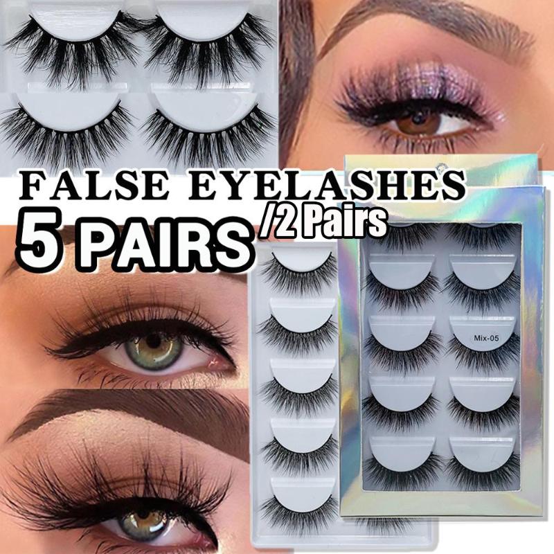 

2/5 Pairs 3D Soft Mink Hair False Eyelashes Handmade Wispy Fluffy Long Lashes Makeup Tools Faux Eye Lashes pestanas