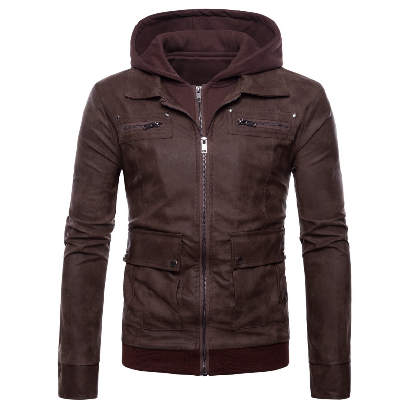 

Free shipping new Brand Men's Leather Jacket Men Hooded Warm Winter Leather Coats Men Motorcycle Plus Size Overcoat Clothing, Black