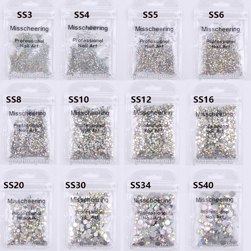 

10 Pack Crystal AB Rhinestones Nail Art Glitter Glass Flatback Gems 3D Tips Decoration,SS3 SS4,SS5,SS6,SS8,SS10 ...S40