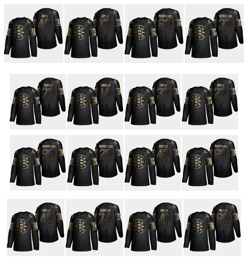 

Golden Edition Boston Bruins Jerseys 88 David Pastrnak 37 Patrice Bergeron 63 Brad Marchand 40 Tuukka Rask Zdeno Chara 90 Johansson Hockey, Any name numbr