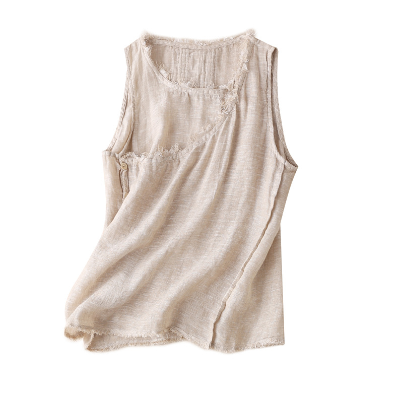 

2020 Summer Tank Tops Tassel Solid Linen Woman Clothes Sleeveless Women's T-shirts Tee Shirt Femme korean style women, Beige