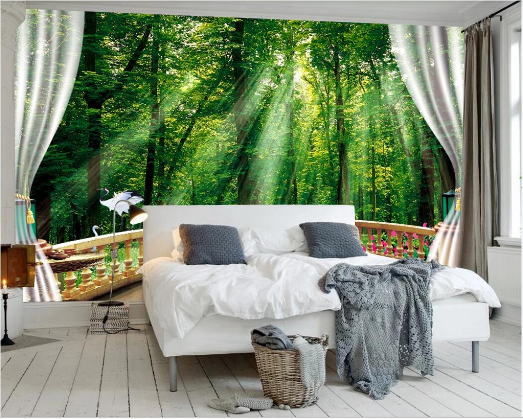 

3d wallpaper custom photo mural Fresh green forest 3D stereo morning sun TV background wall home decor wall art pictures, Non-woven fabric