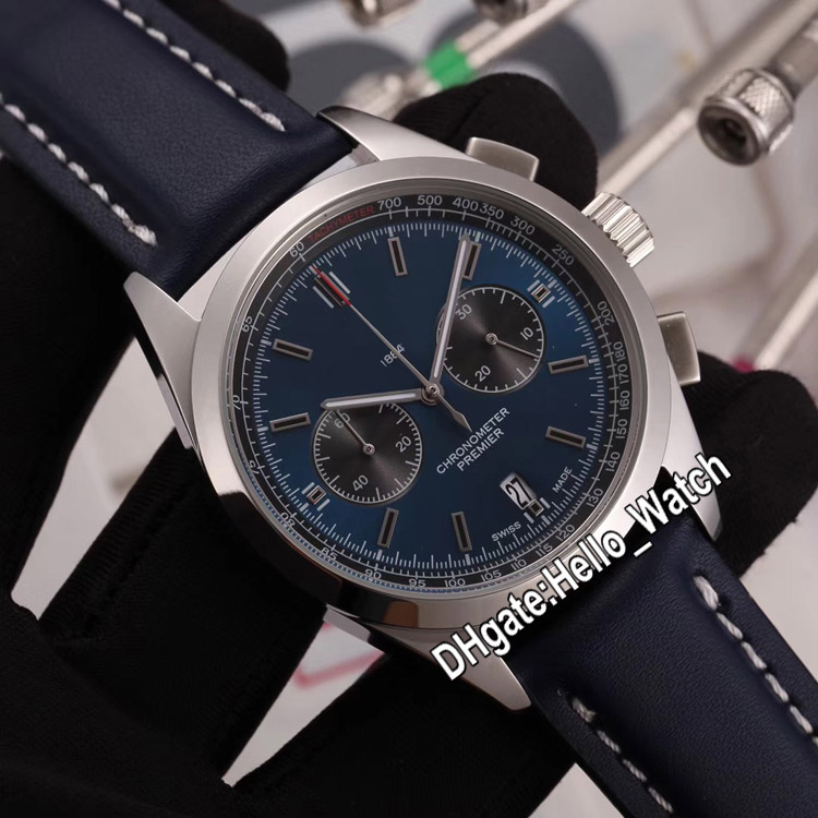 

New Premier B01 Steel Case AB0118A61C1P1 VK Quartz Chronograph Mens Watch Stopwatch Blue Dial Blue Leather Strap Watches Hello_Watch BRE-C22, Waterproof service