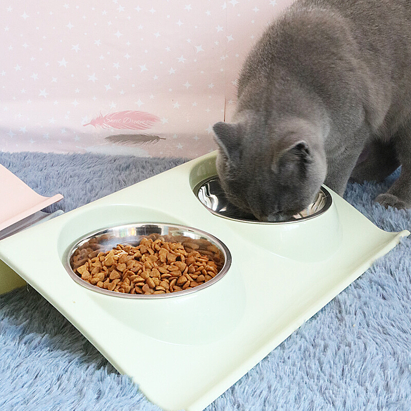 

Pet Dog cat Stainless Steel Double Bowl Feeding Pet Dual Use Water Bowl Class Kitten Double Pot Cat Feed